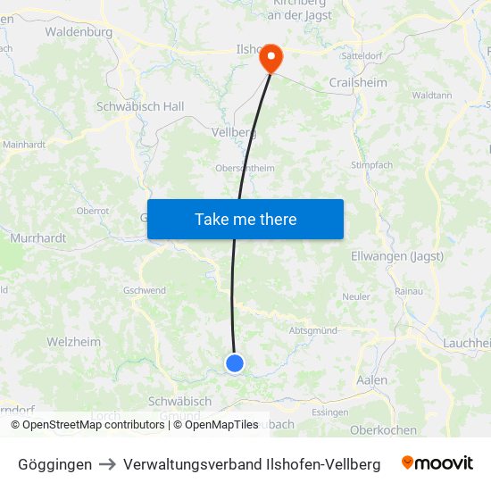 Göggingen to Verwaltungsverband Ilshofen-Vellberg map