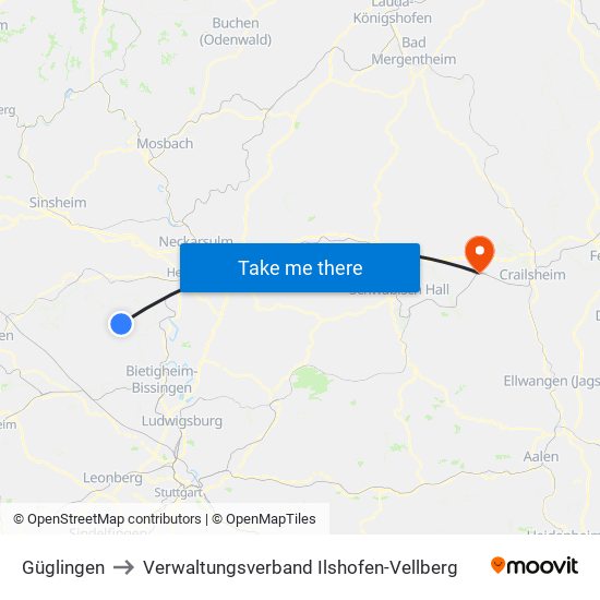 Güglingen to Verwaltungsverband Ilshofen-Vellberg map