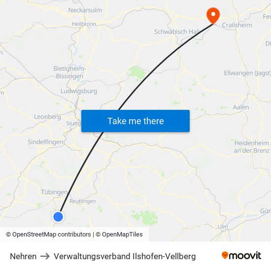 Nehren to Verwaltungsverband Ilshofen-Vellberg map