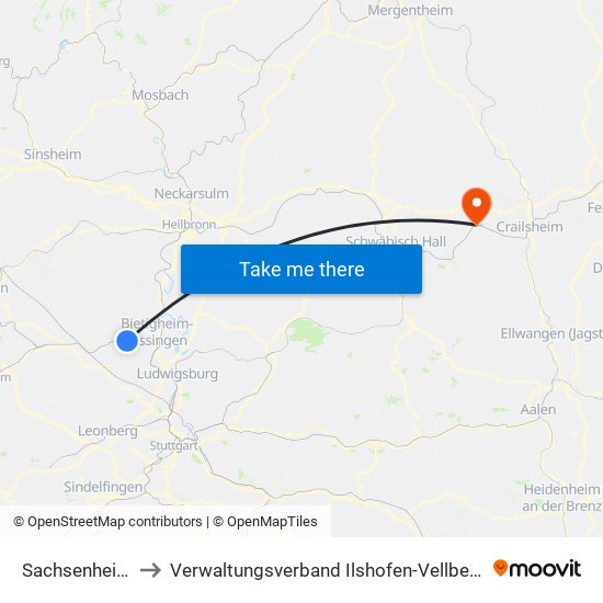 Sachsenheim to Verwaltungsverband Ilshofen-Vellberg map