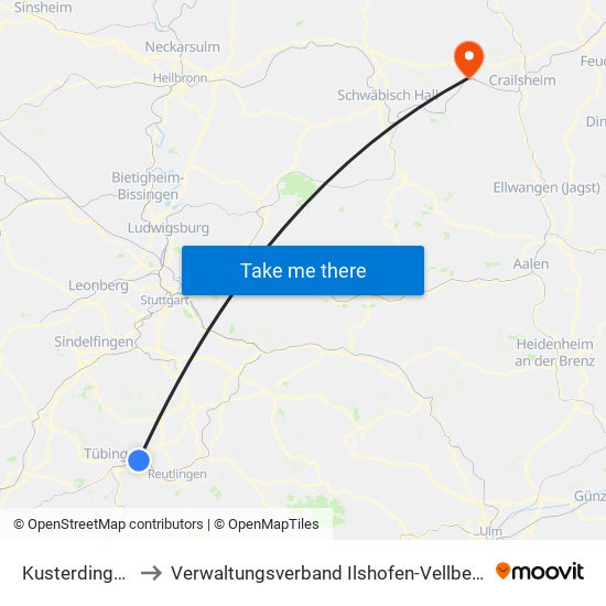 Kusterdingen to Verwaltungsverband Ilshofen-Vellberg map