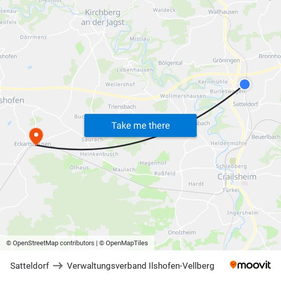 Satteldorf to Verwaltungsverband Ilshofen-Vellberg map