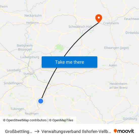 Großbettlingen to Verwaltungsverband Ilshofen-Vellberg map