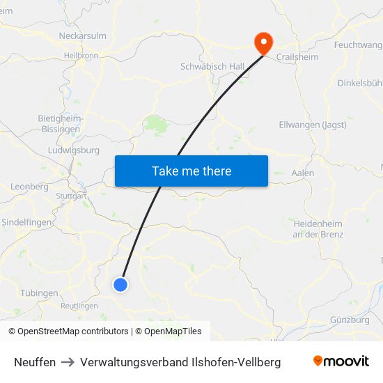 Neuffen to Verwaltungsverband Ilshofen-Vellberg map