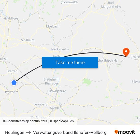 Neulingen to Verwaltungsverband Ilshofen-Vellberg map