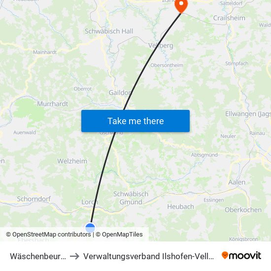 Wäschenbeuren to Verwaltungsverband Ilshofen-Vellberg map