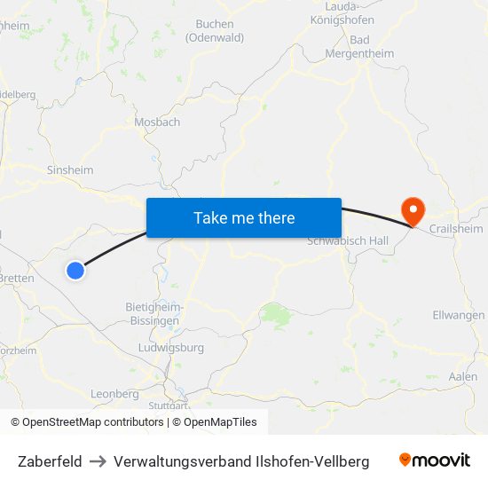 Zaberfeld to Verwaltungsverband Ilshofen-Vellberg map