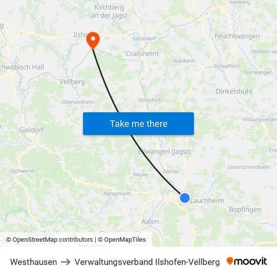 Westhausen to Verwaltungsverband Ilshofen-Vellberg map