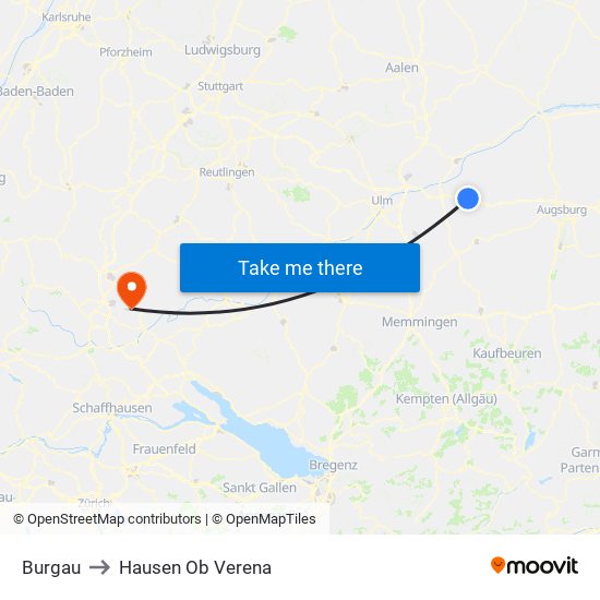 Burgau to Hausen Ob Verena map