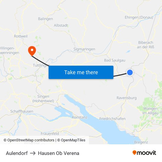 Aulendorf to Hausen Ob Verena map