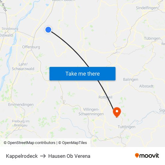 Kappelrodeck to Hausen Ob Verena map