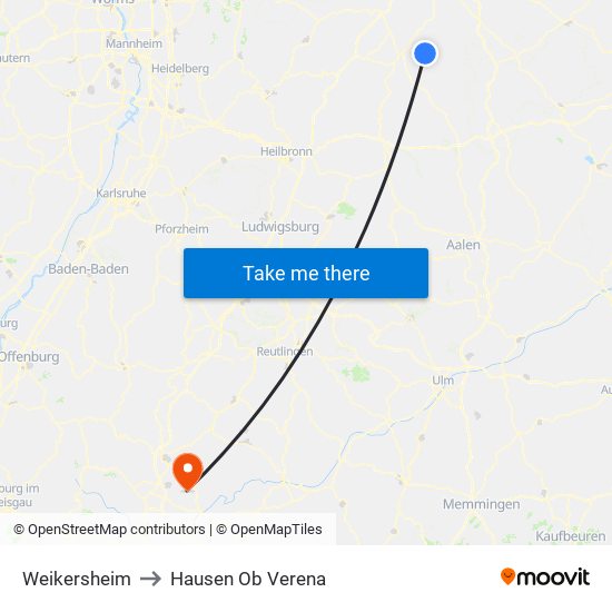 Weikersheim to Hausen Ob Verena map