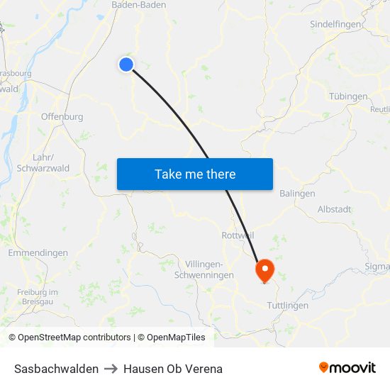 Sasbachwalden to Hausen Ob Verena map