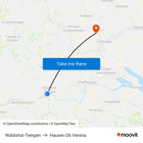 Waldshut-Tiengen to Hausen Ob Verena map