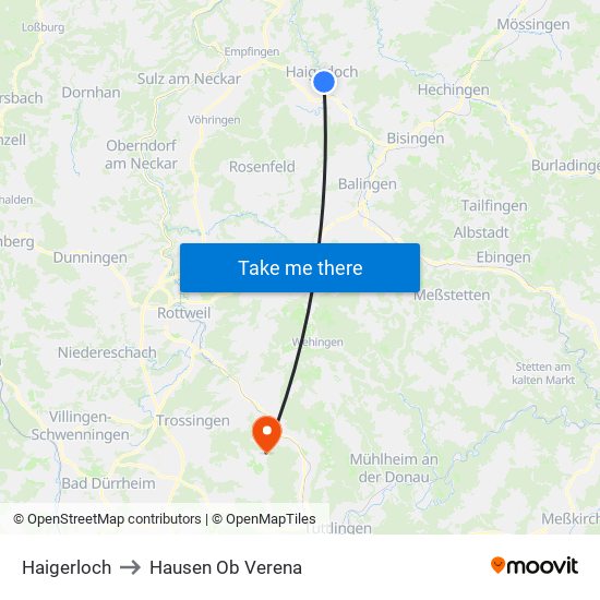 Haigerloch to Hausen Ob Verena map