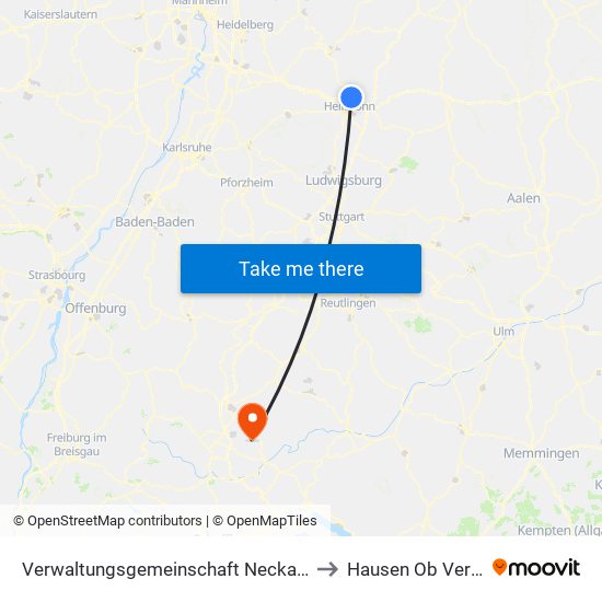 Verwaltungsgemeinschaft Neckarsulm to Hausen Ob Verena map