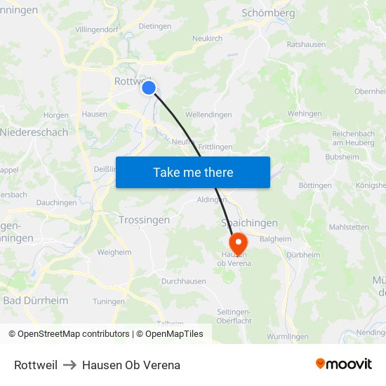 Rottweil to Hausen Ob Verena map