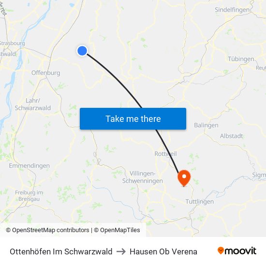Ottenhöfen Im Schwarzwald to Hausen Ob Verena map