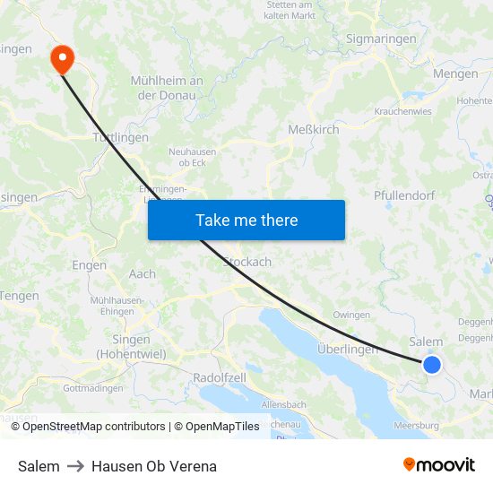 Salem to Hausen Ob Verena map