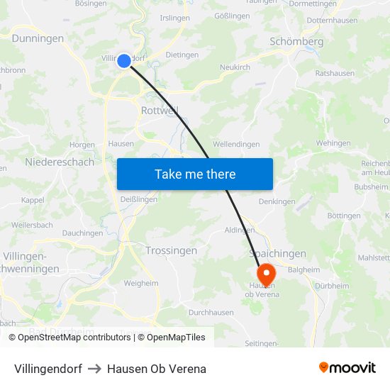 Villingendorf to Hausen Ob Verena map