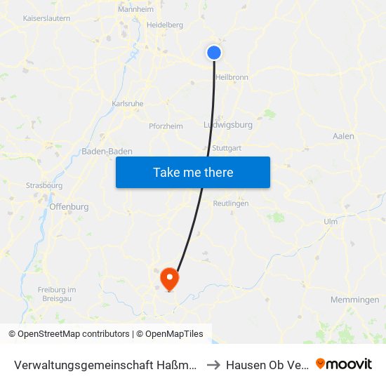 Verwaltungsgemeinschaft Haßmersheim to Hausen Ob Verena map