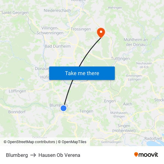 Blumberg to Hausen Ob Verena map
