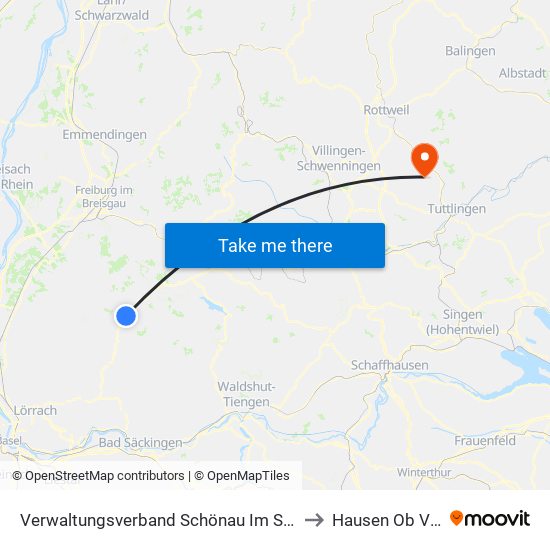 Verwaltungsverband Schönau Im Schwarzwald to Hausen Ob Verena map