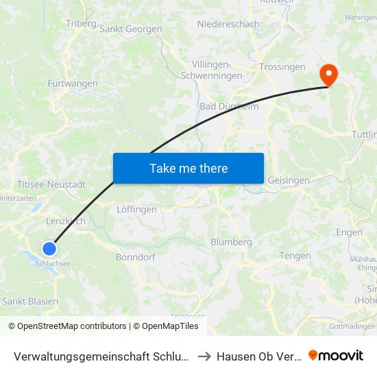 Verwaltungsgemeinschaft Schluchsee to Hausen Ob Verena map