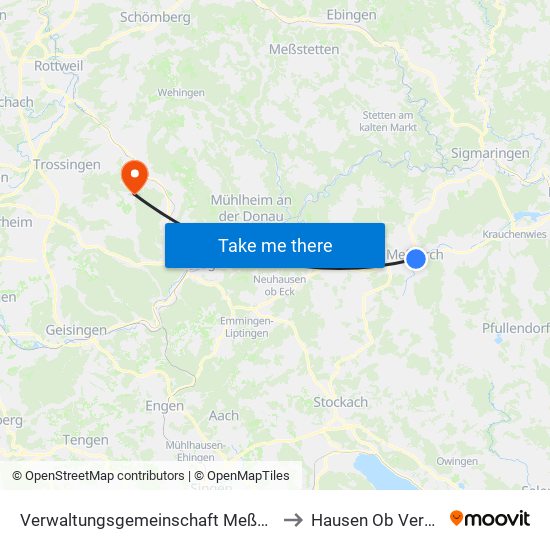 Verwaltungsgemeinschaft Meßkirch to Hausen Ob Verena map
