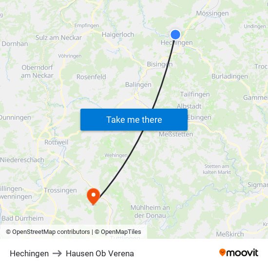 Hechingen to Hausen Ob Verena map