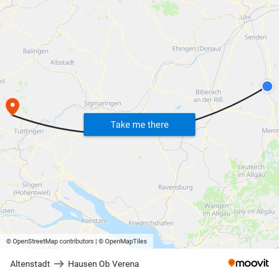 Altenstadt to Hausen Ob Verena map