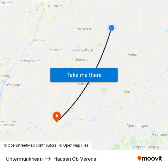 Untermünkheim to Hausen Ob Verena map