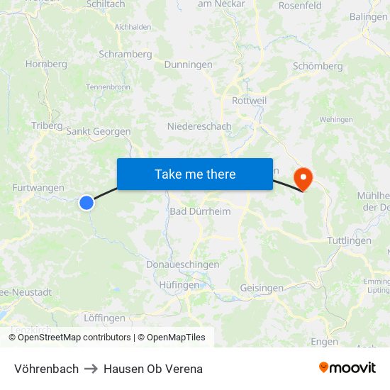 Vöhrenbach to Hausen Ob Verena map