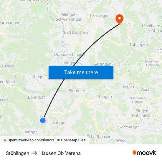 Stühlingen to Hausen Ob Verena map