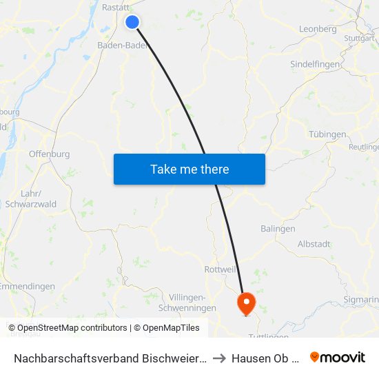 Nachbarschaftsverband Bischweier-Kuppenheim to Hausen Ob Verena map