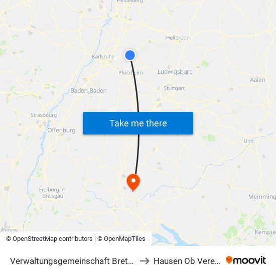 Verwaltungsgemeinschaft Bretten to Hausen Ob Verena map