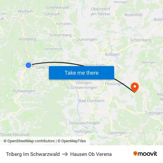 Triberg Im Schwarzwald to Hausen Ob Verena map