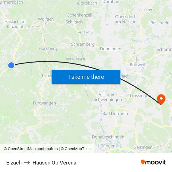 Elzach to Hausen Ob Verena map