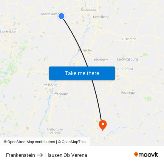 Frankenstein to Hausen Ob Verena map