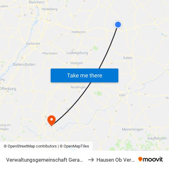 Verwaltungsgemeinschaft Gerabronn to Hausen Ob Verena map