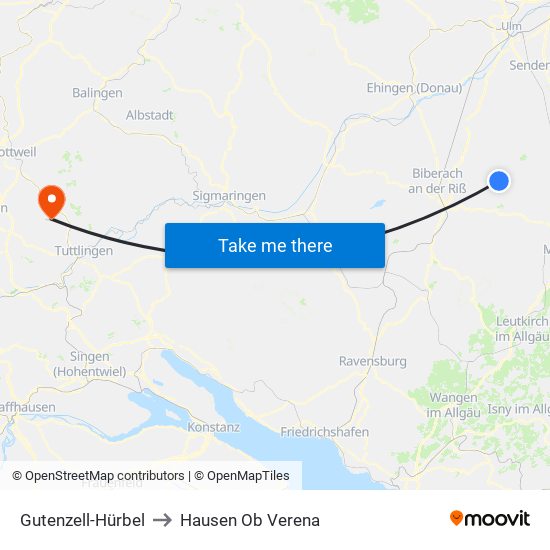 Gutenzell-Hürbel to Hausen Ob Verena map