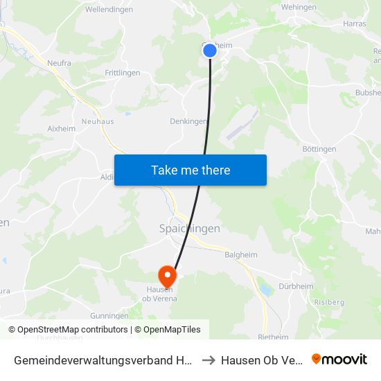 Gemeindeverwaltungsverband Heuberg to Hausen Ob Verena map