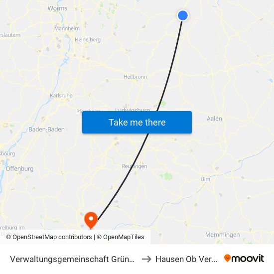 Verwaltungsgemeinschaft Grünsfeld to Hausen Ob Verena map