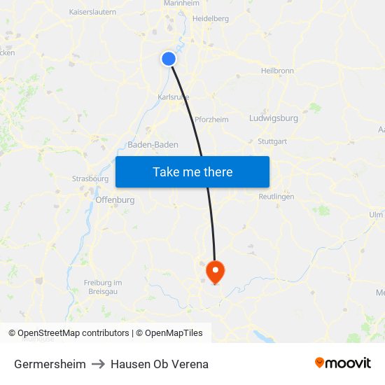 Germersheim to Hausen Ob Verena map