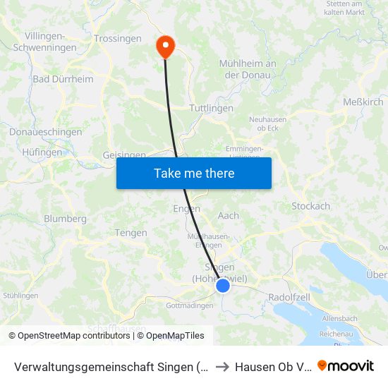 Verwaltungsgemeinschaft Singen (Hohentwiel) to Hausen Ob Verena map