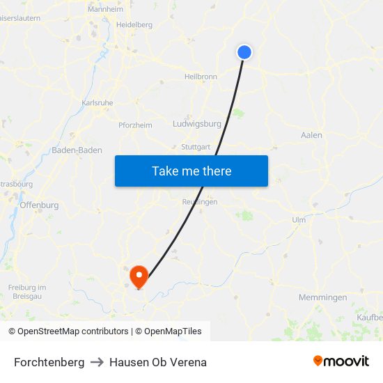 Forchtenberg to Hausen Ob Verena map