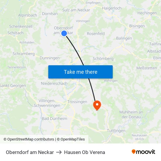 Oberndorf am Neckar to Hausen Ob Verena map