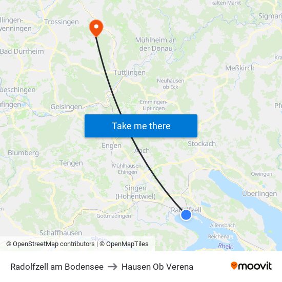 Radolfzell am Bodensee to Hausen Ob Verena map