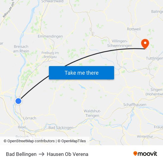 Bad Bellingen to Hausen Ob Verena map