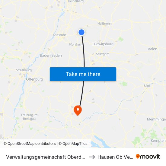 Verwaltungsgemeinschaft Oberderdingen to Hausen Ob Verena map